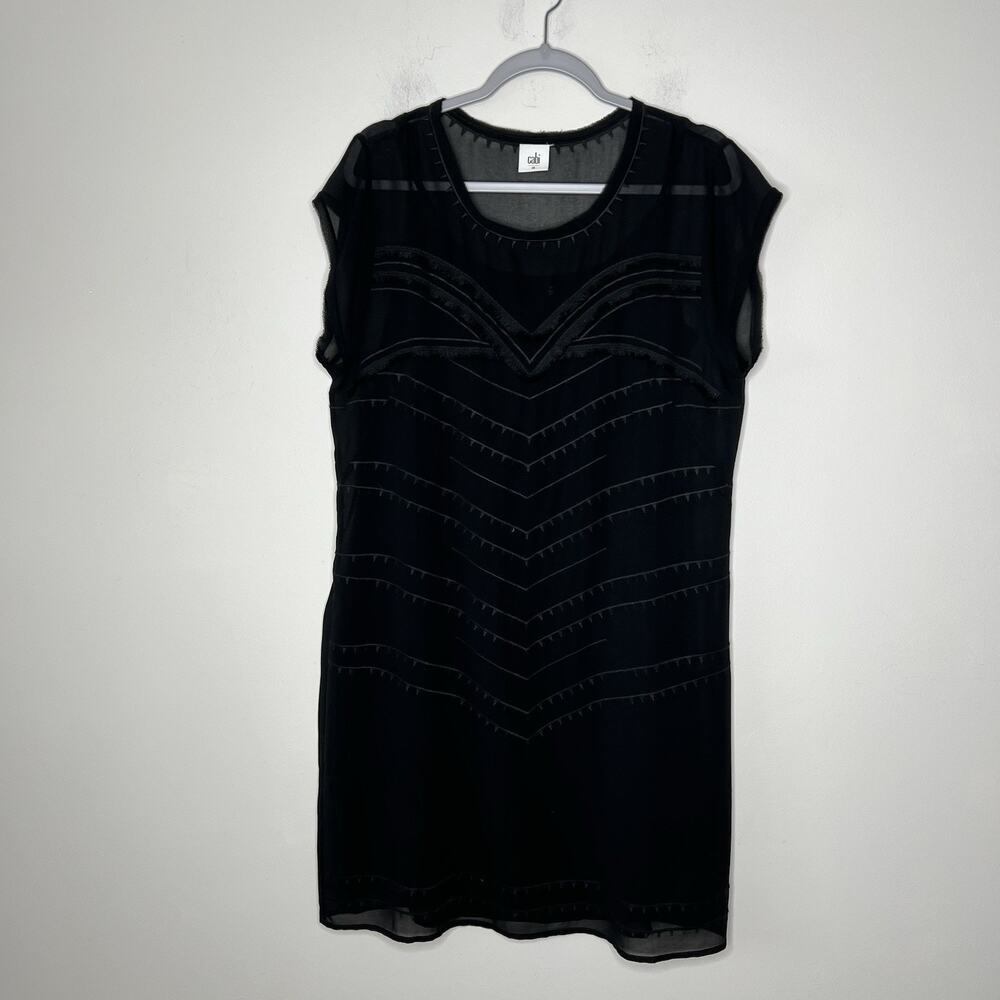 Cabi‎ Dress Womens Medium Black Mesh Overlay Whimsigoth Fringe Textured